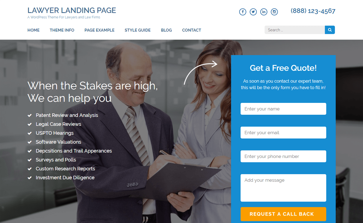 20 多个最佳免费 WordPress 登陆页面主题和模板 2022 Lawyer Landing Page-Free WordPress Landing Page Theme