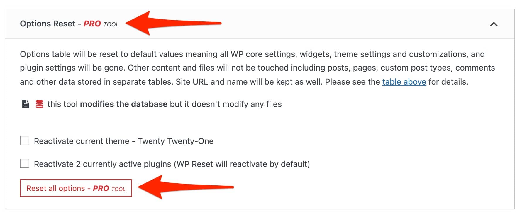 PRO TOOL, WordPress WP Reset eklentisinden bahseder.