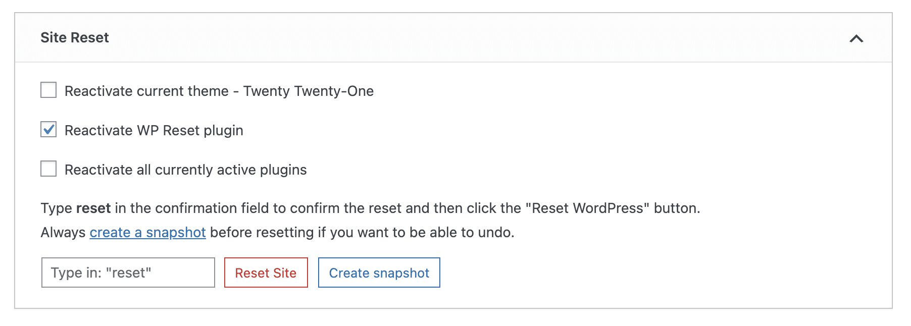WP Sıfırlama, WordPress sitenizi tek bir tıklamayla sıfırlamanıza olanak tanır.