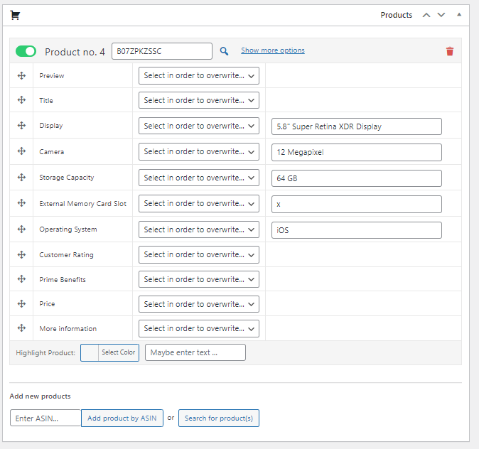 Como criar uma tabela de comparação de produtos da Amazon no WordPress (Ultimate Guide) 10 Add product details on table