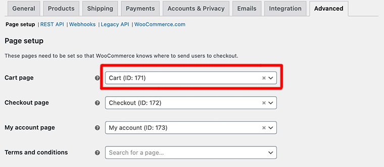 إعداد صفحة WooCommerce