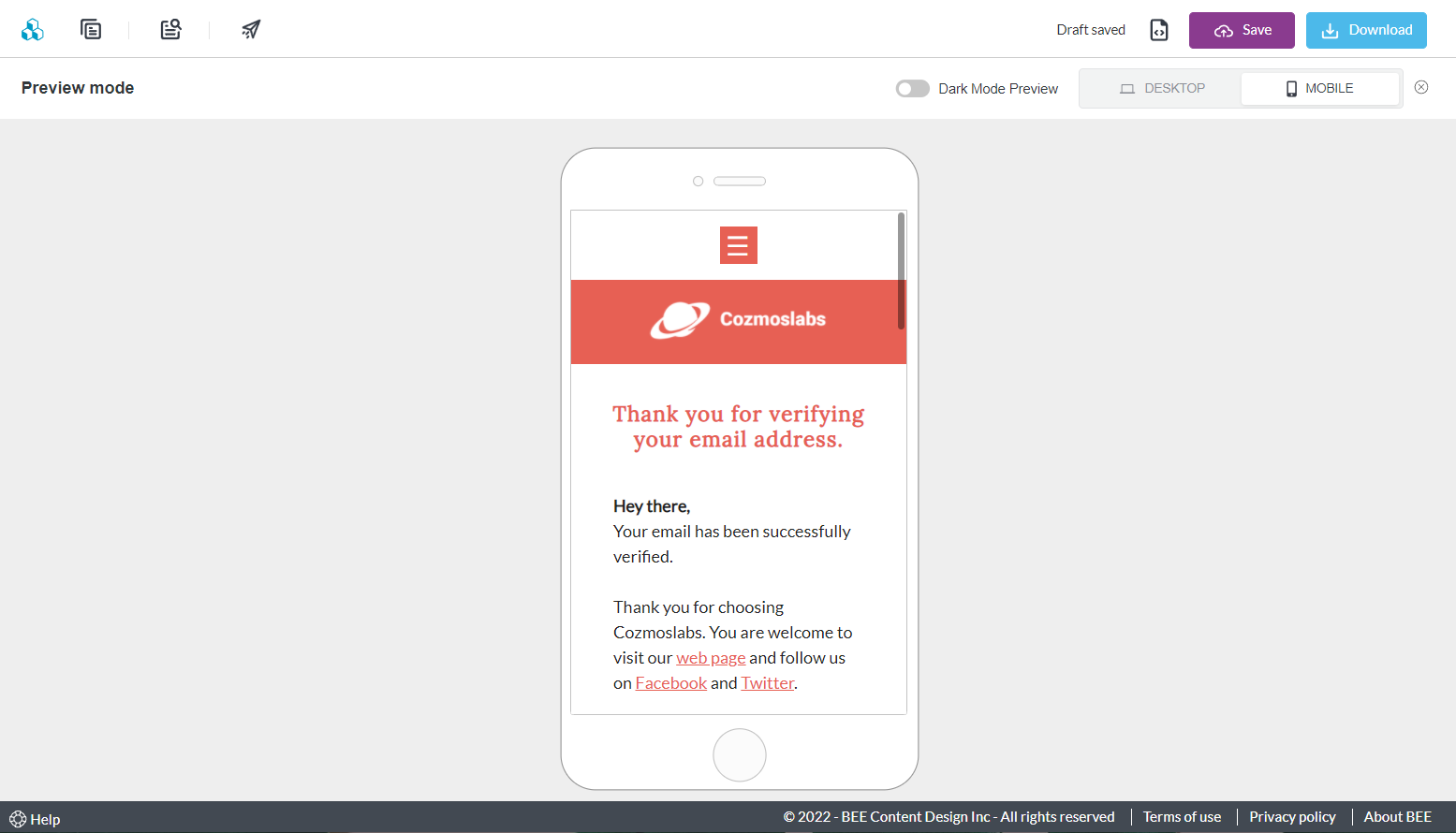 Esempio di un design personalizzato di e-mail WordPress per i visitatori mobili