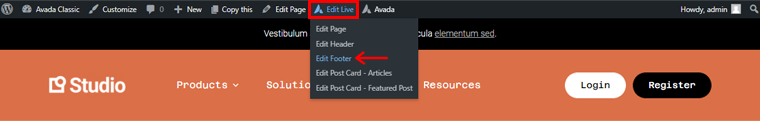 Accesați Editați în direct și faceți clic pe Editați subsolul