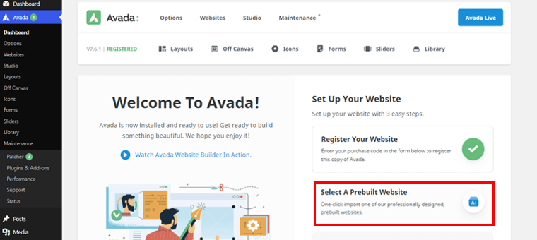Faceți clic pe Selectați un site web preconstruit