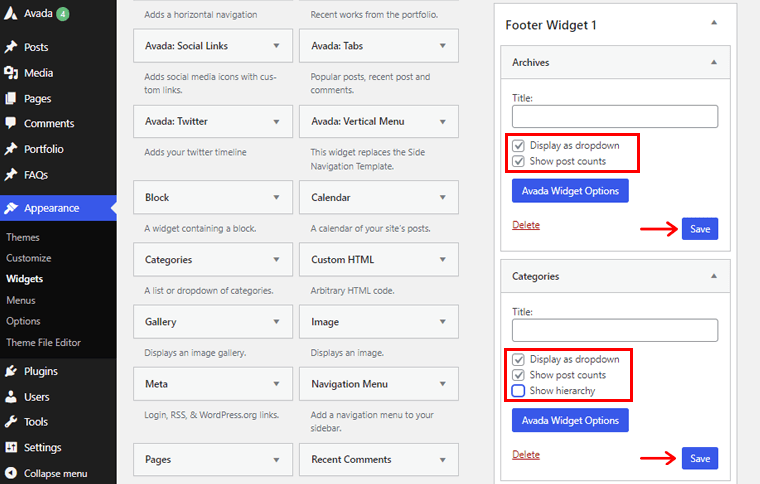 Personalizați widget-urile și faceți clic pe opțiunea Salvare