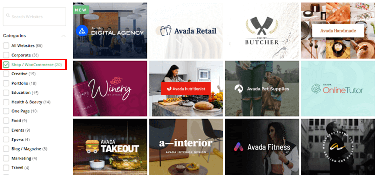 Șabloane Avada WooCommerce