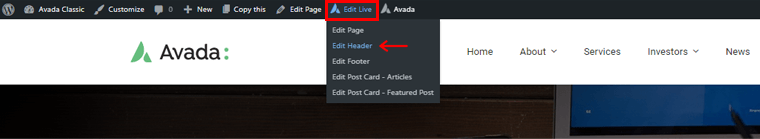 Accesați Editare live și faceți clic pe opțiunea Editare antet