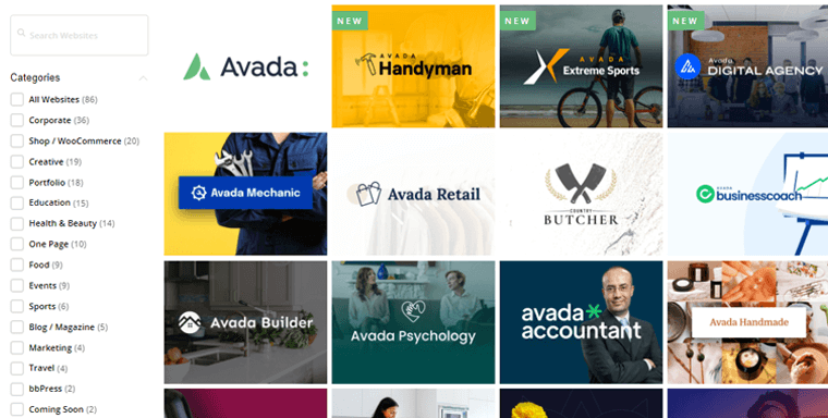Site-uri web preconstruite Avada
