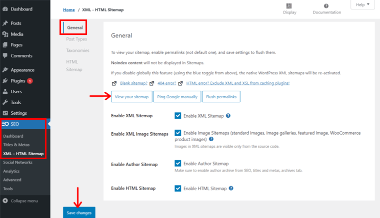 Impostazioni generali di XML - Sitemap HTML
