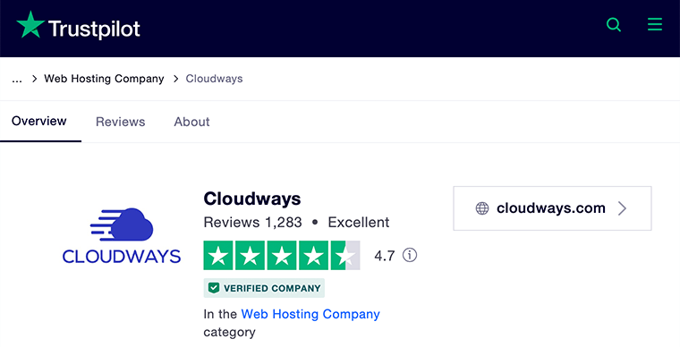 Cloudwaysトラストパイロットレビュー