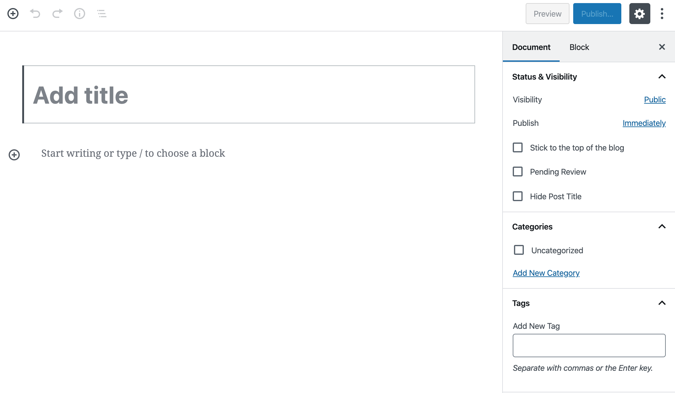 基于块的 Gutenberg 编辑器的屏幕截图。