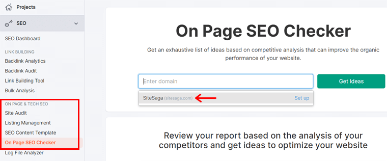على الصفحة SEO Checker Semrush Tool