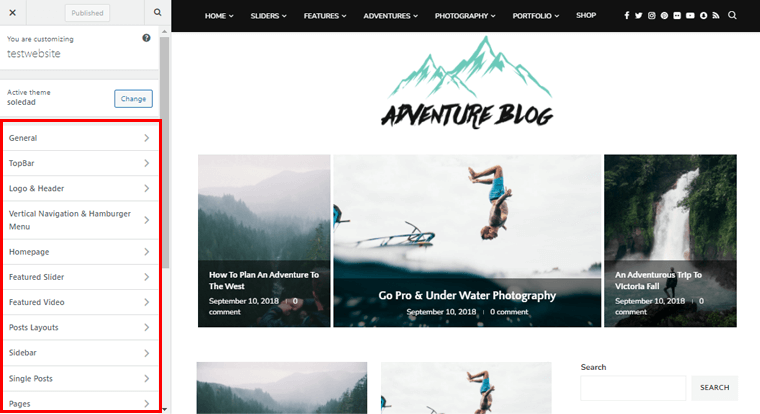 Options de personnalisation du thème Soledad WordPress