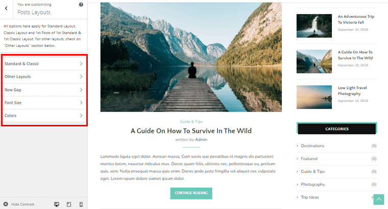 Options de personnalisation de la mise en page des publications