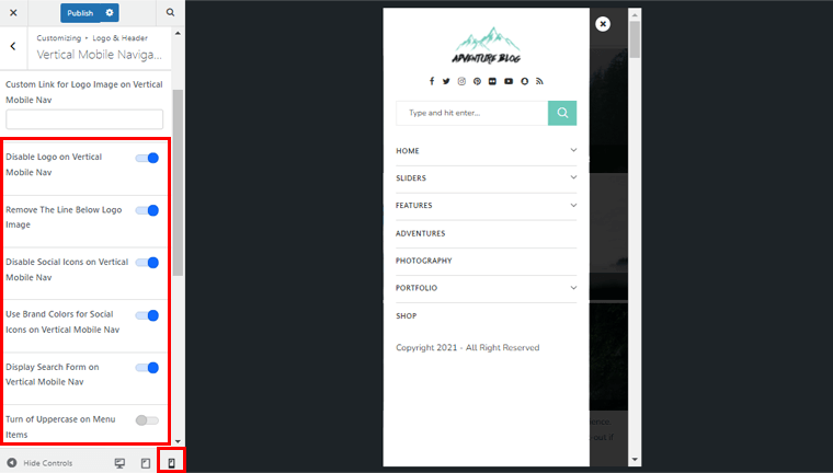 Personnalisation de la navigation mobile verticale