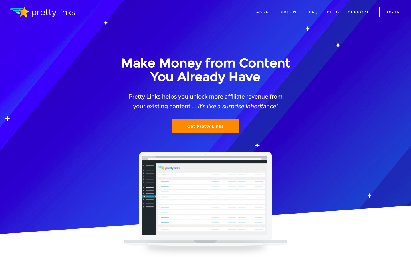 Страница приветствия Pretty Links с платными вариантами дополнительных функций.