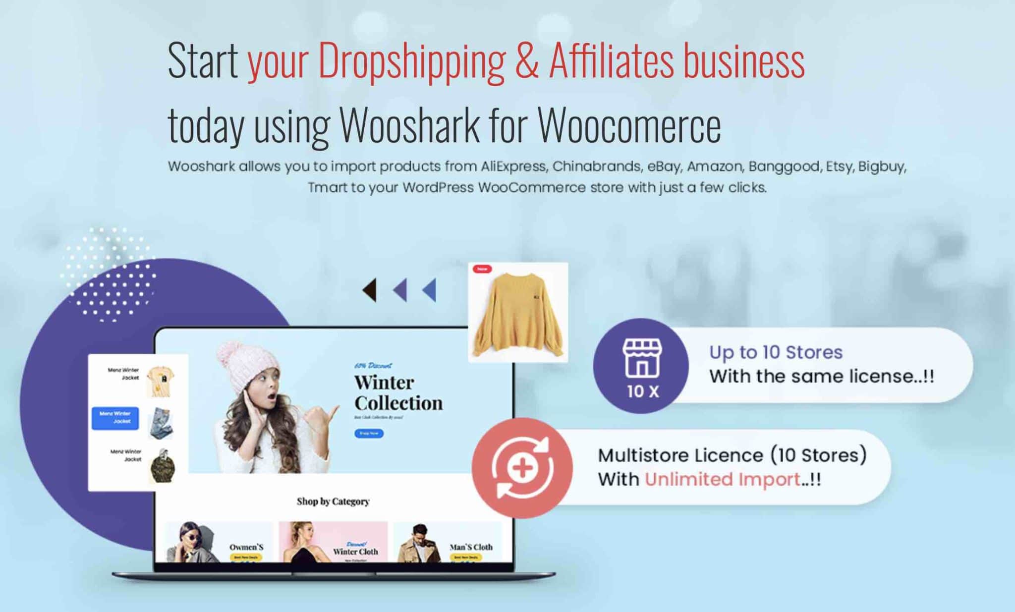 Wooshark es un complemento de dropshipping en WordPress que funciona con un complemento de Chrome.