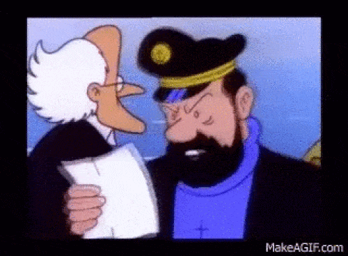 Kapitan Haddock denerwuje się podczas czytania.