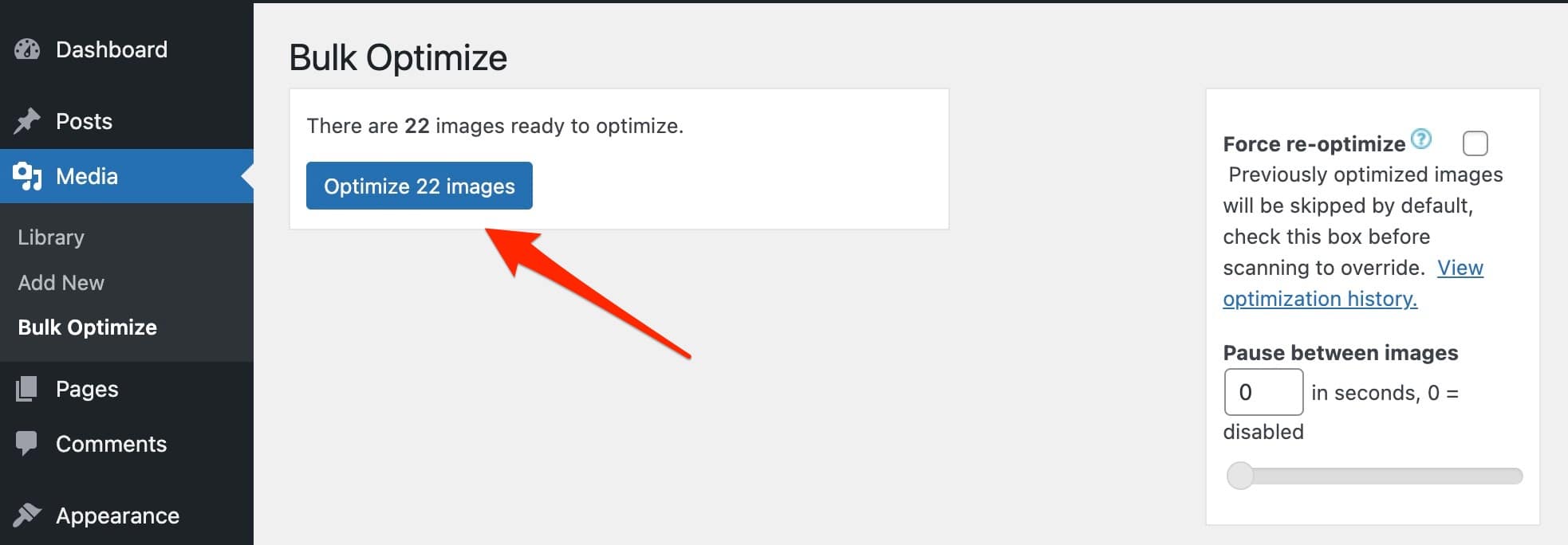 EWWW Image Optimizer 上的批量優化。
