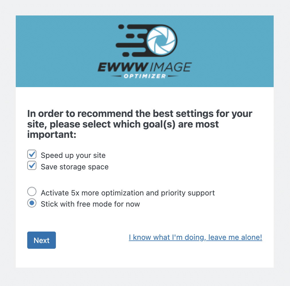 EWWW Image Optimizer 提供設置您的目標。