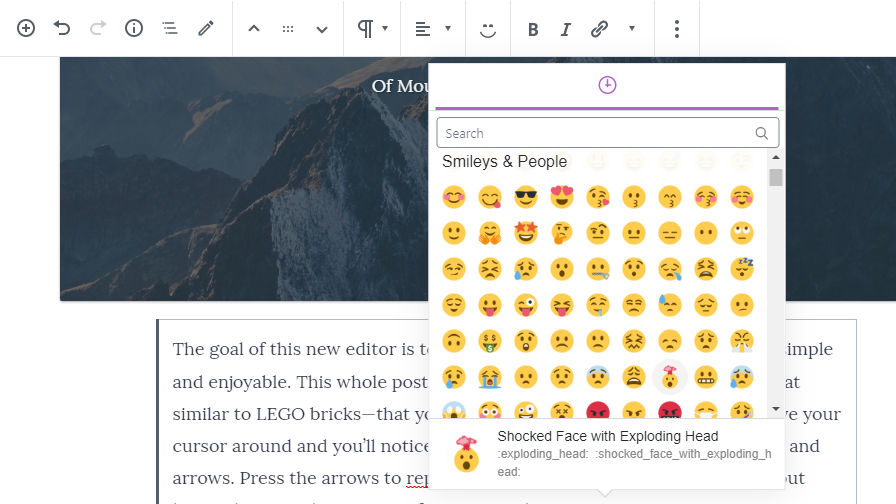 Captura de tela do seletor de emojis do plugin Emoji Conbini WordPress.