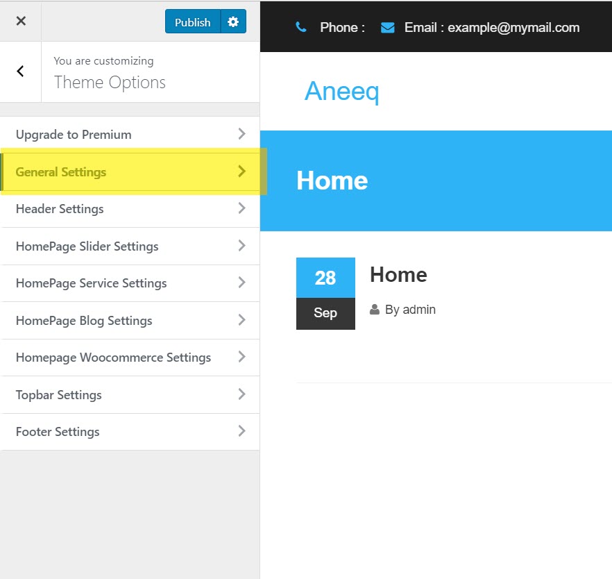 aneeq-wordpress-theme-homepage-impostazioni-generali