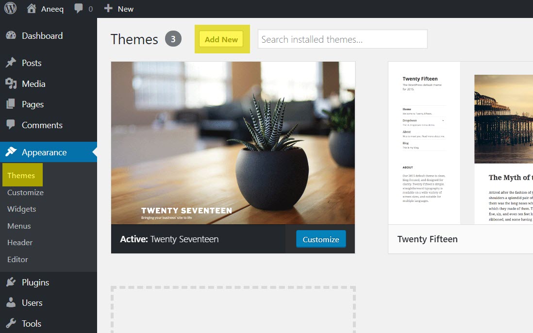 aneeq-wordpress-tema-aggiungi-nuovo