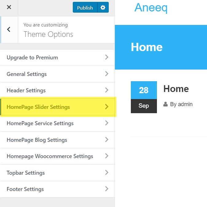 aneeq-wordpress-theme-homepage-slider-impostazioni