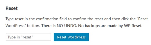 Botão de reinicialização completa do WordPRess