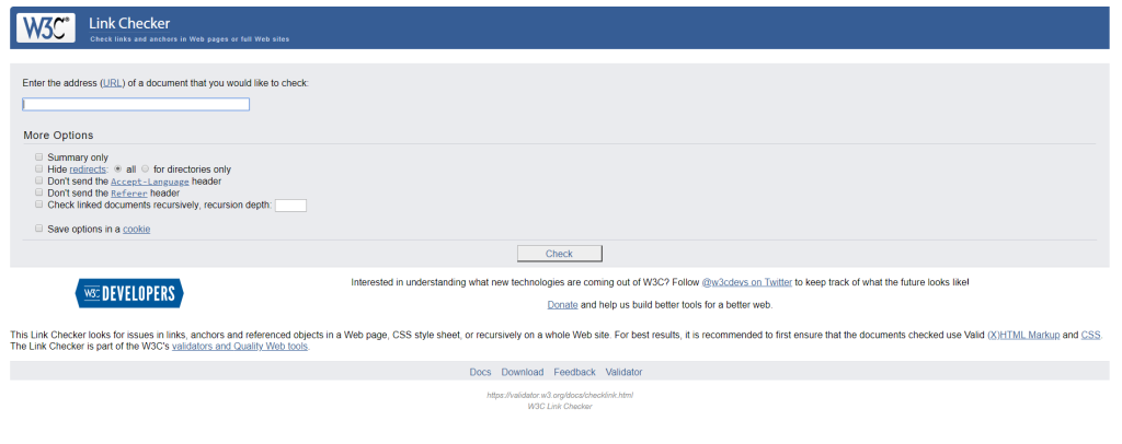 Verificador de links W3C - Verifique links quebrados