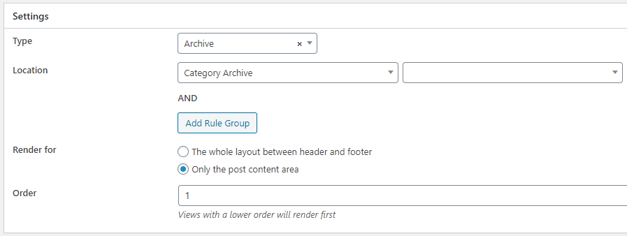 Captura de tela da meta-caixa de configurações do plug-in MB Views.