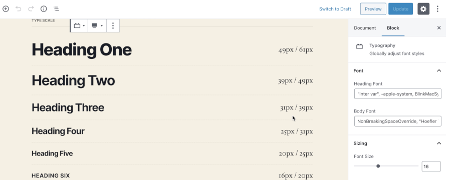 Captura de tela do potencial kit de ferramentas de estilos globais para o plugin Gutenberg WordPress.