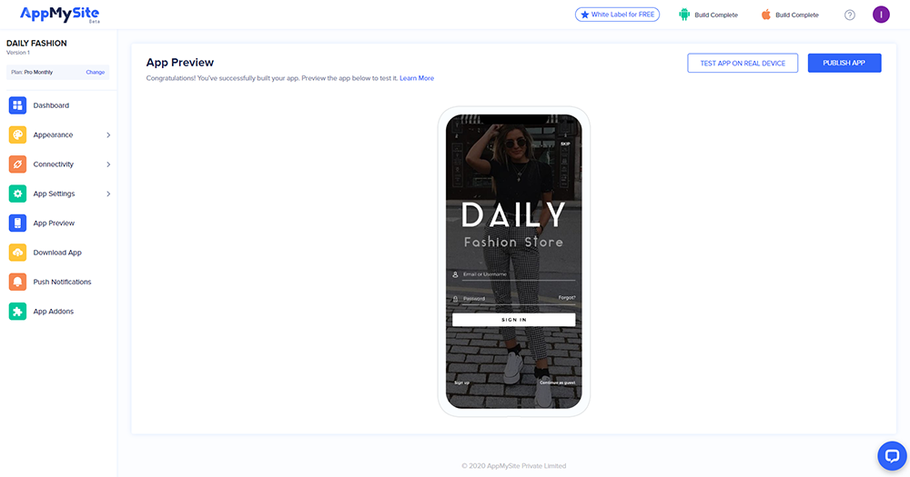 Anteprima e download dell'app