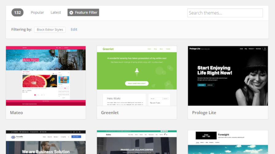 WordPress 主题目录中基于块的主题的屏幕截图。