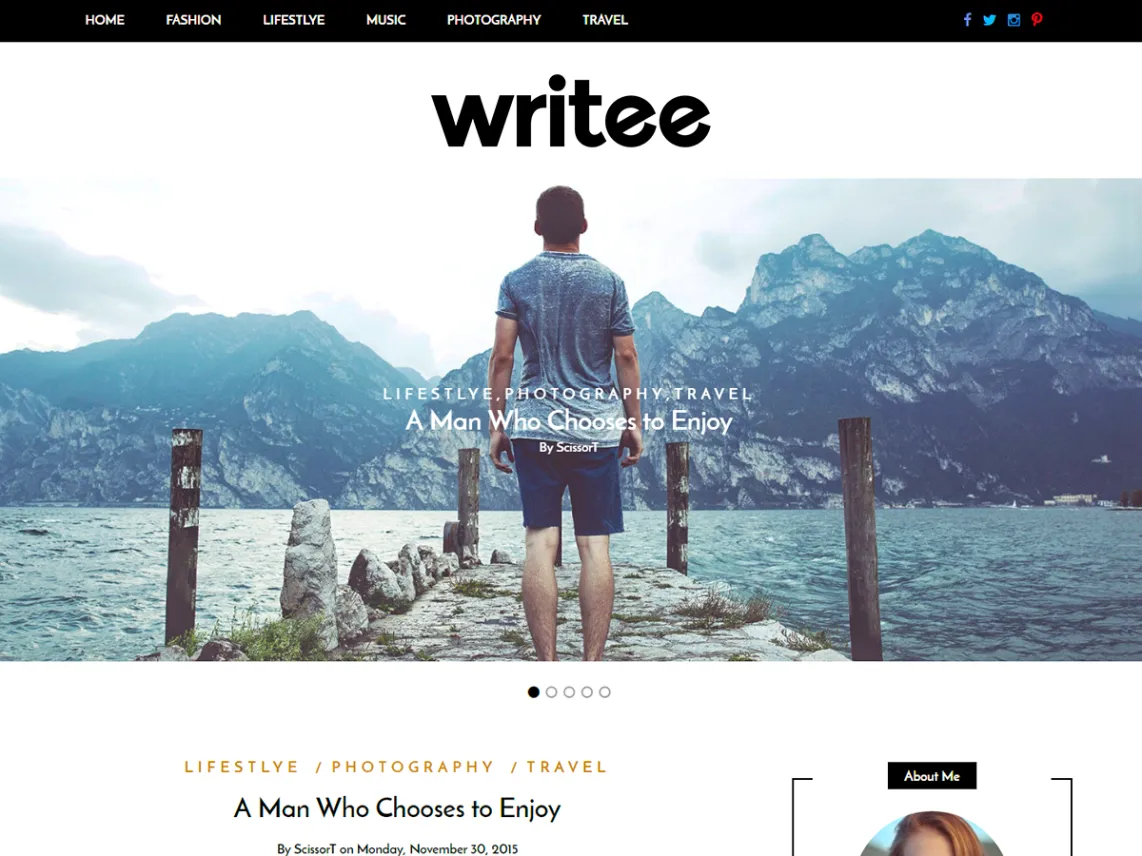 Tema de blog WordPress gratuito Writee