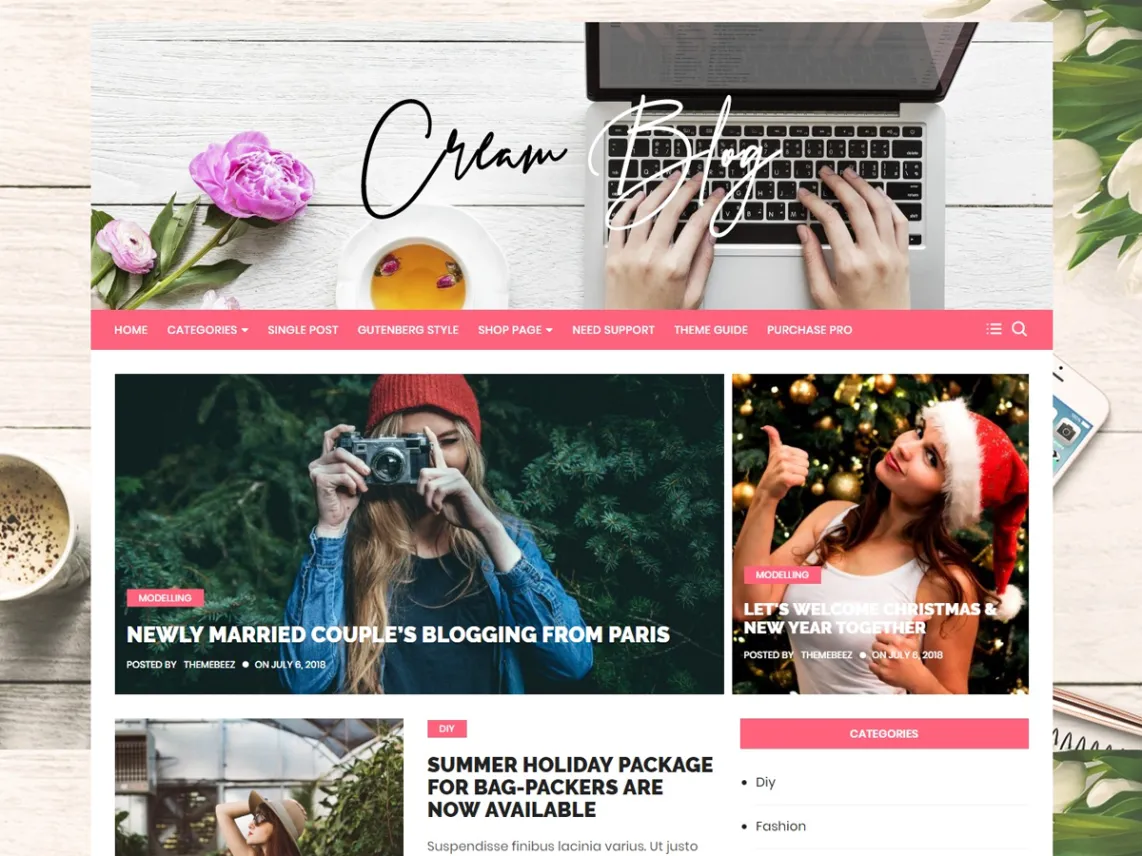 Tema de blog WordPress gratuito Cream Blog