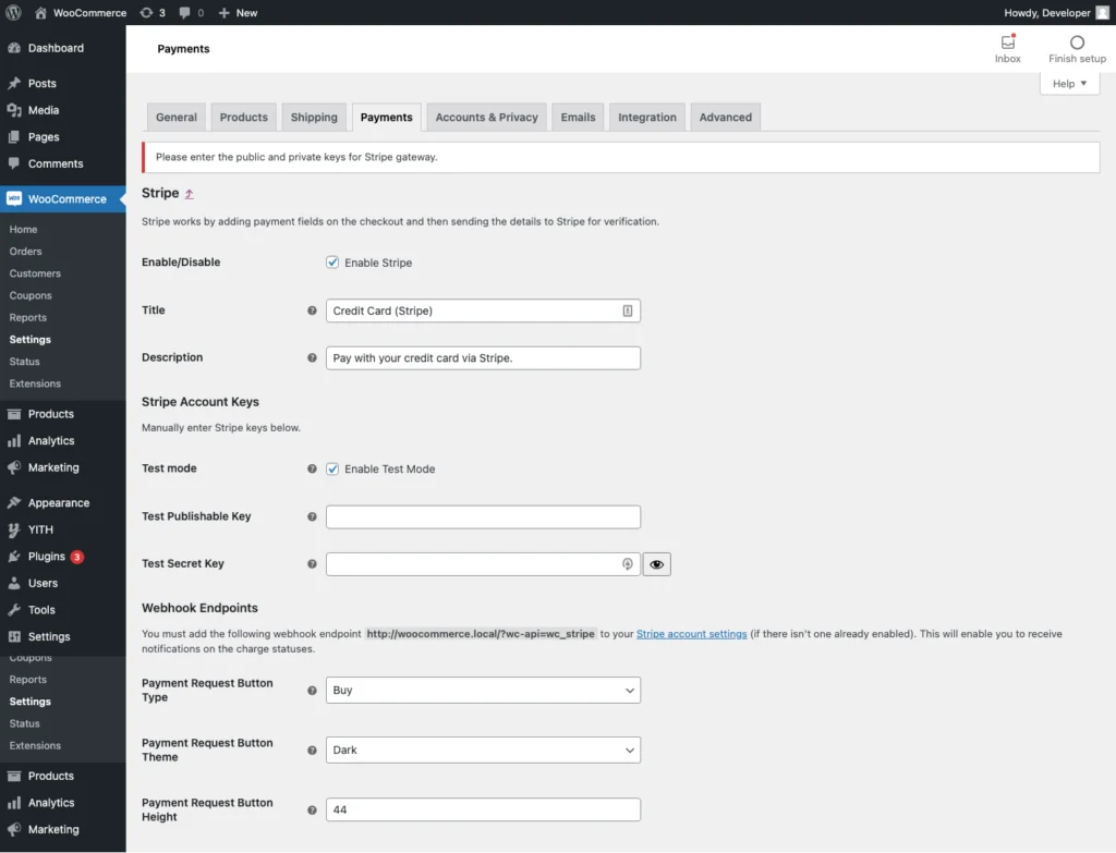 WooCommerce Stripe-Einstellungen WordPress