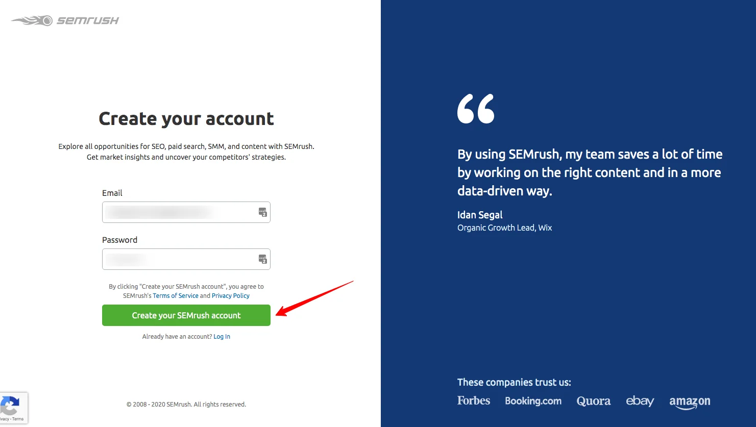 semrushアカウントを作成