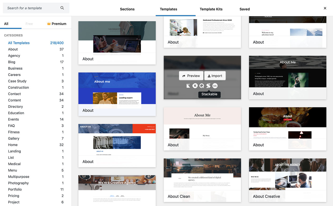 Abrindo a biblioteca de modelos do plugin Redux WordPress.