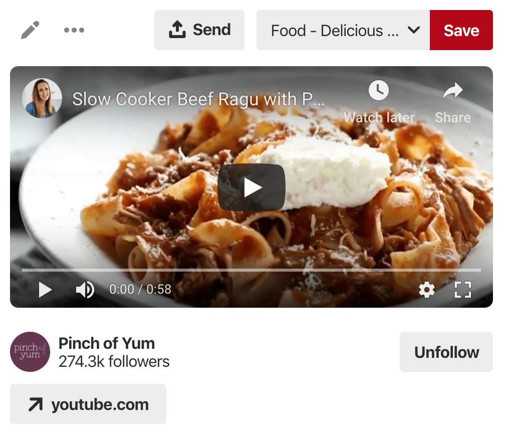 Pinch of Yum Slow Cooker Beef Ragu video dari YouTube, ditampilkan di Pinterest