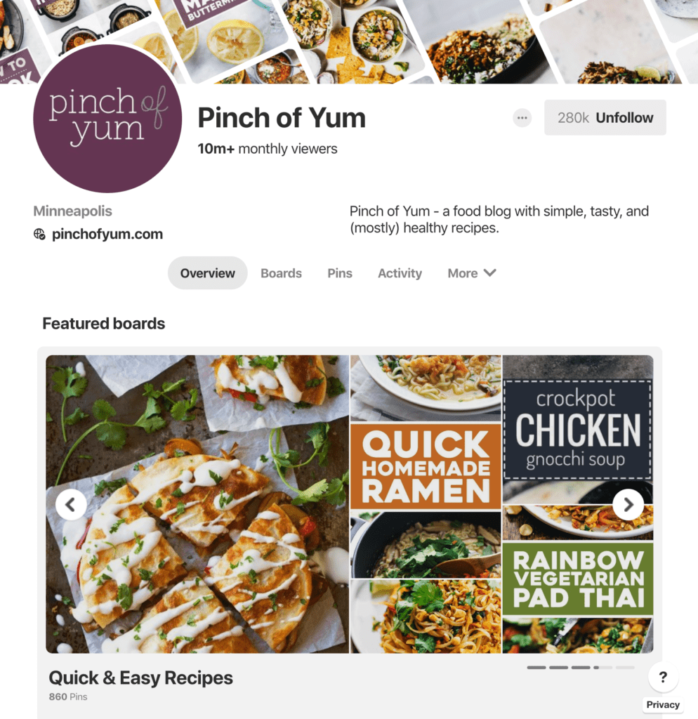 Profil Pinch of Yum di Pinterest dengan Papan Unggulan termasuk Resep Cepat & Mudah