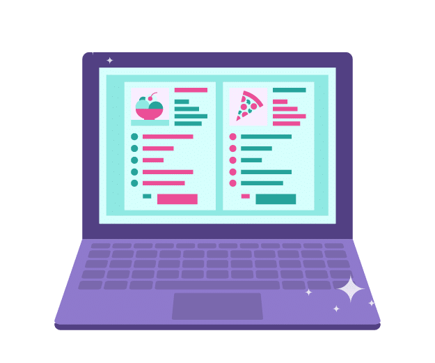 ikona laptopa z dwiema graficznymi kartami przepisów na ekranie