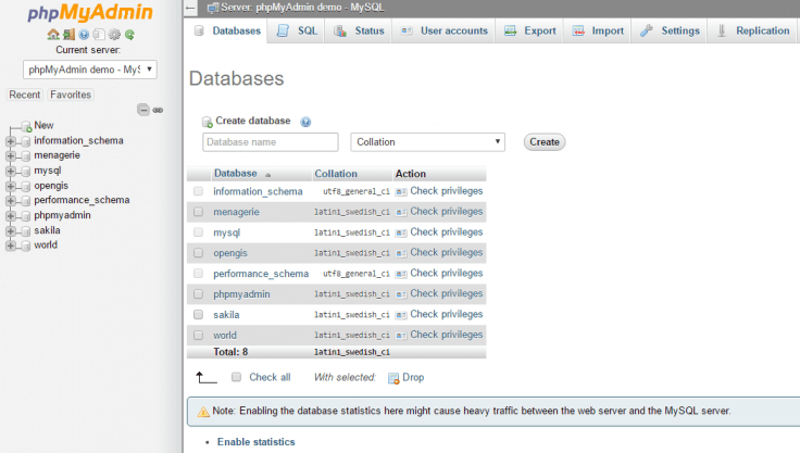 Creazione di un nuovo database in phpMyAdmin.