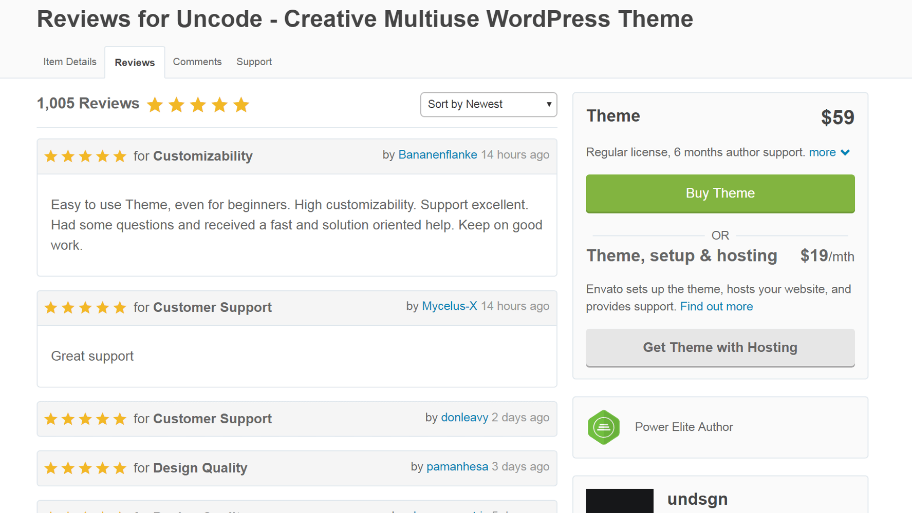 Uncode ulasan di Themeforest.