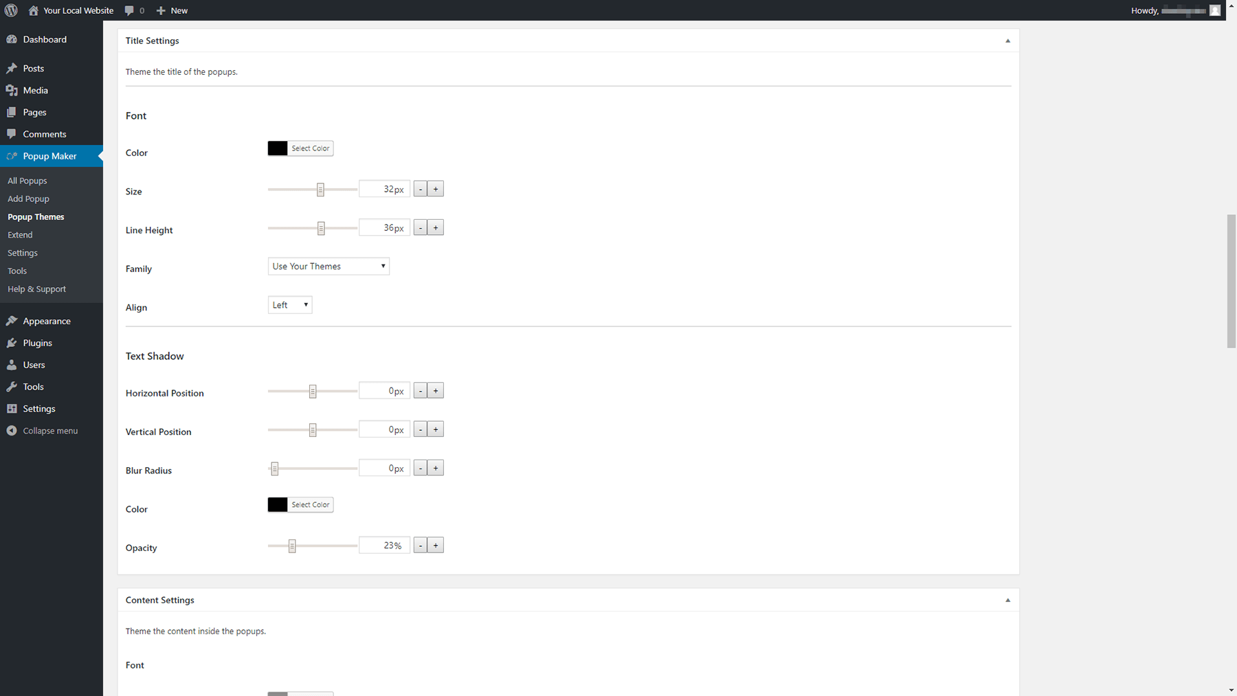 Su configuración de título y contenido.