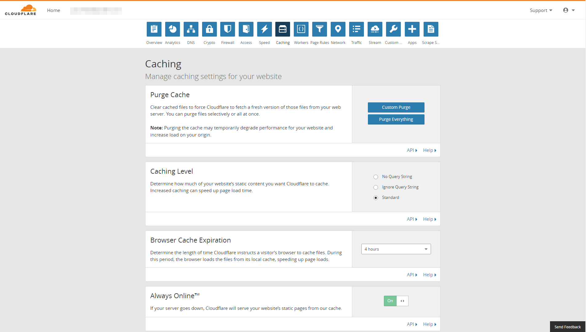 Tab Caching Cloudflare.