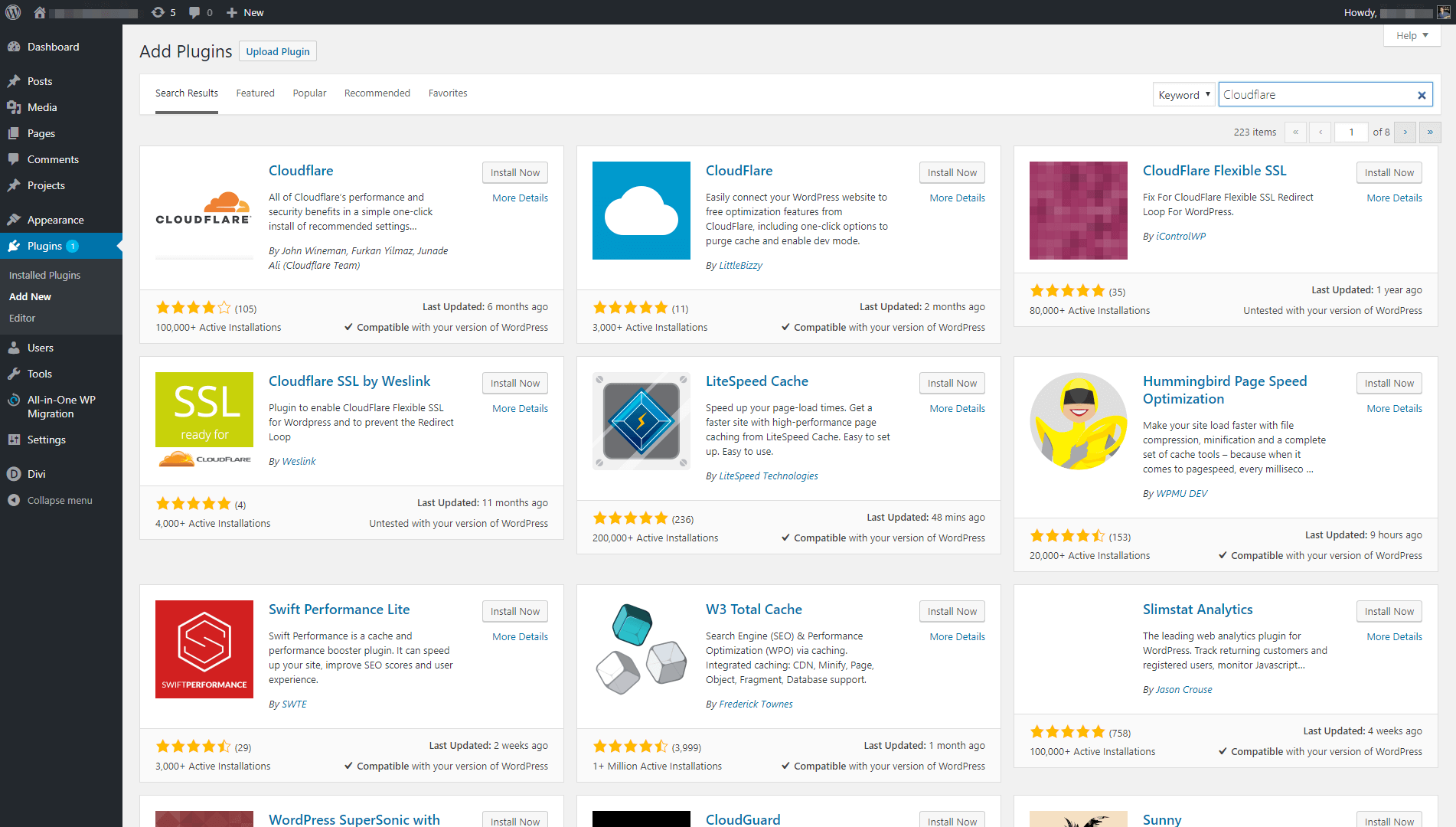Menginstal plugin Cloudflare resmi.