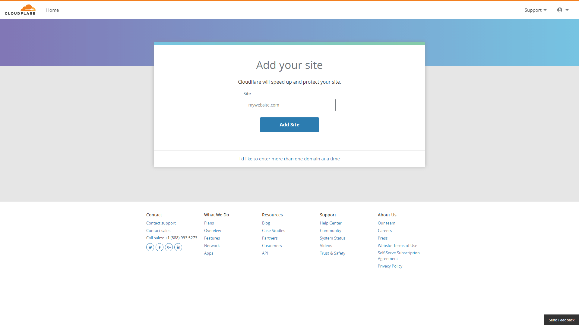 Menambahkan URL situs web Anda ke Cloudflare.