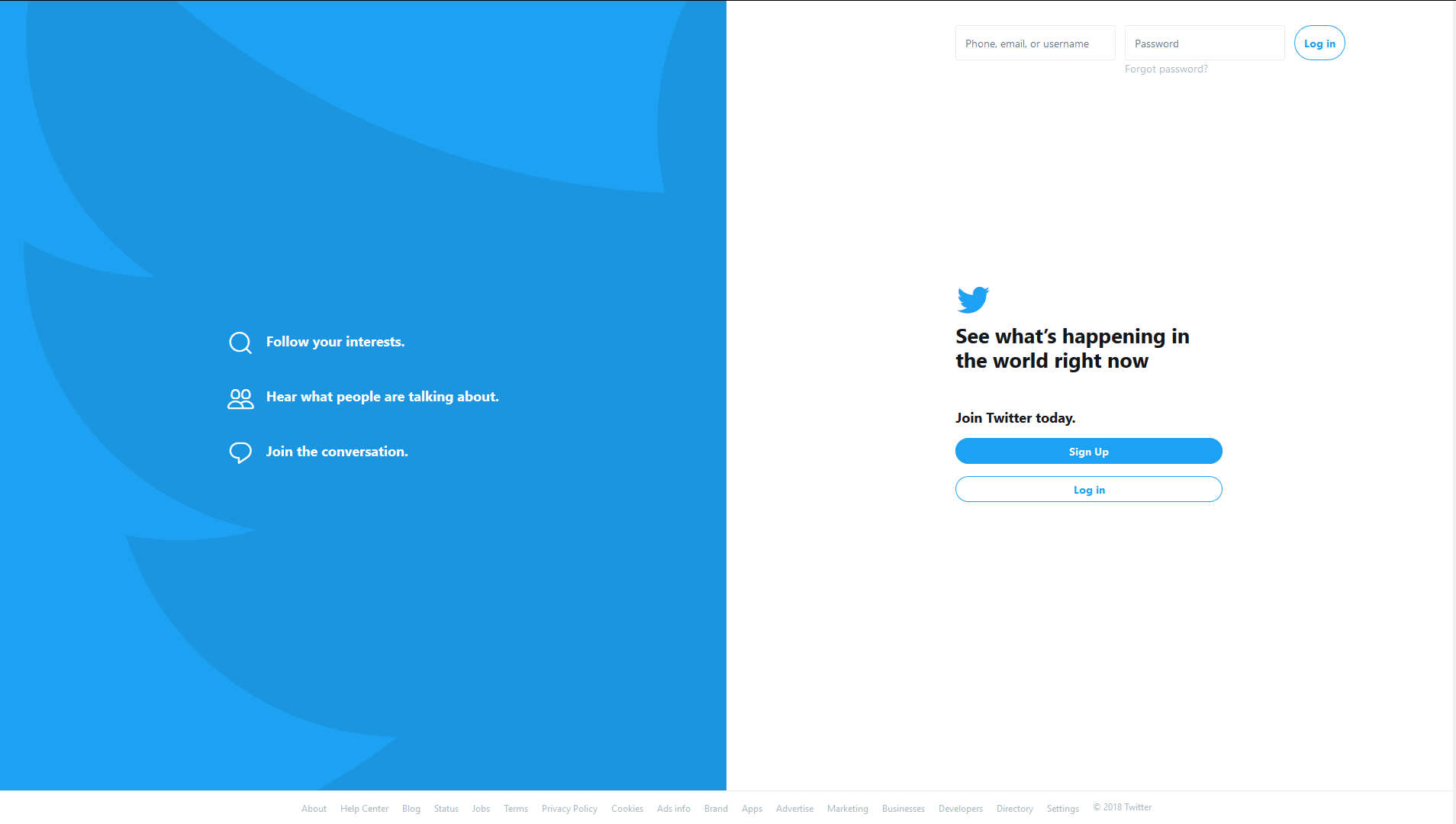 A página inicial do Twitter.