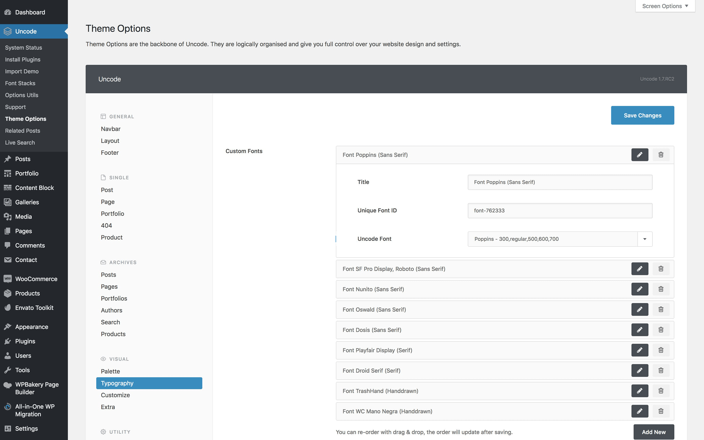 Импорт новых шрифтов в WordPress с помощью Uncode.